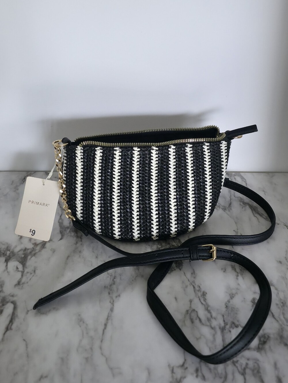 Primark Black and White Striped Crossbody Bag